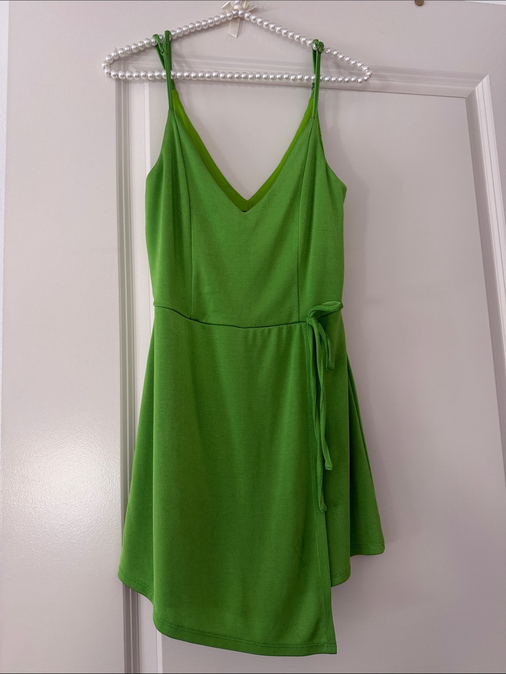bebe Lime Green V-Neck Tie-Waist Mini Dress